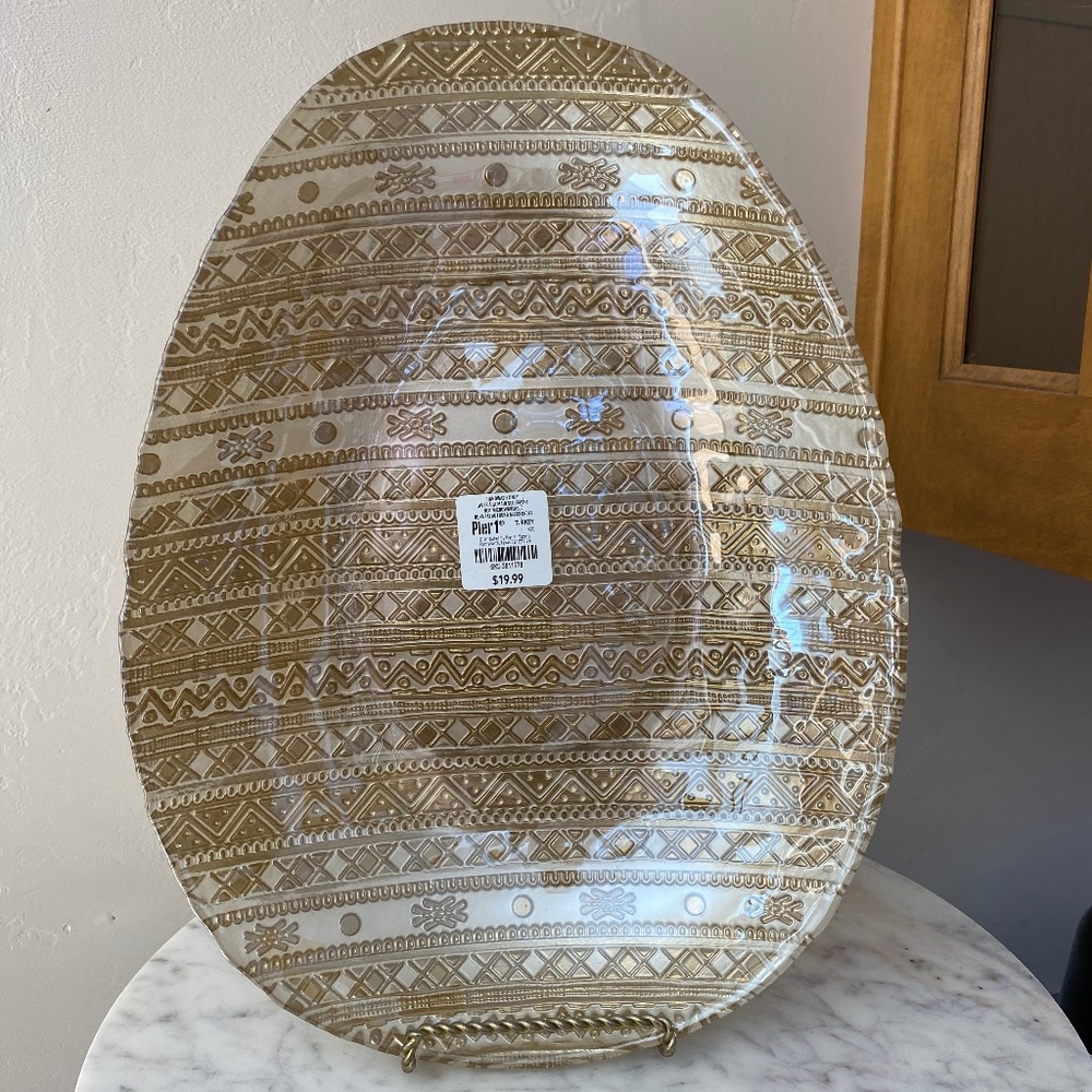 *NEW* Pier 1 Gold Spring Luster Glass Egg Shaped Bowl